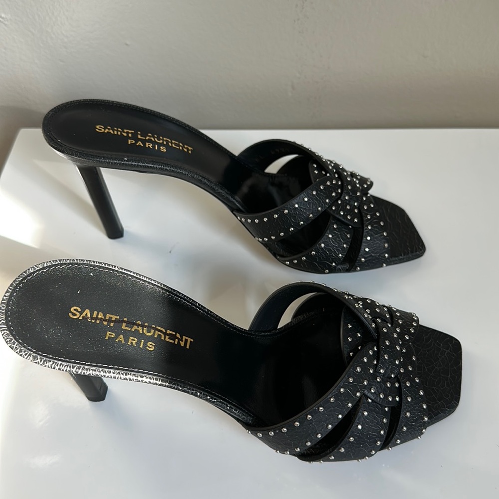 Saint Laurent Tribute Studded Leather Stiletto Sandals - Picture 13 of 16
